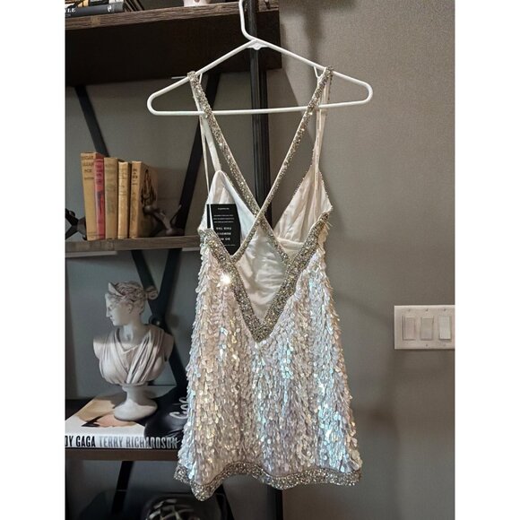 retrofete Ivana Sequin Rhinestone Mini Dress White & Silver Womens Size XS - Picture 14 of 16